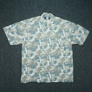 VINTAGE No Fear Shirt Mens Medium Blue White Floral Short Sleeve Button USA